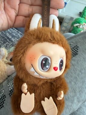 POP MART Brown Plush Monster Keychain with Cream Face Labubu